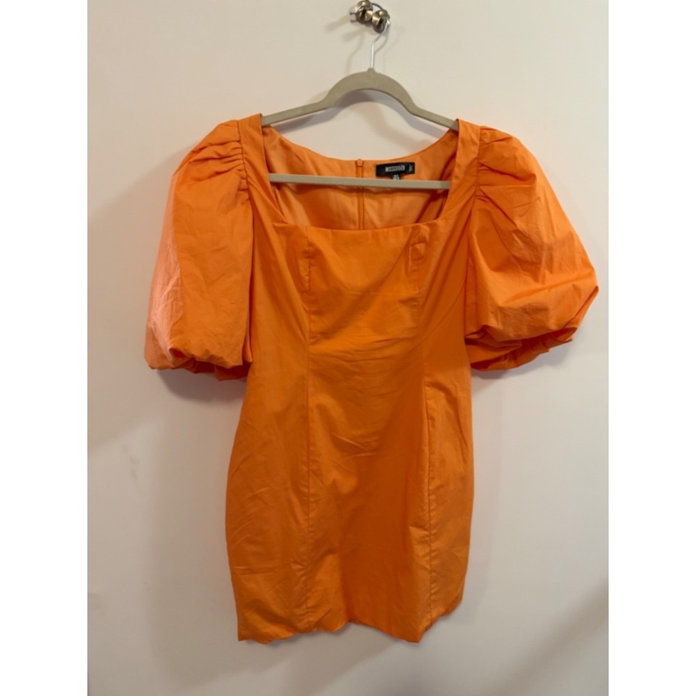 Missguided Orange Puff Sleeve Square Neck Mini Dress Size US 4 UK 8 EUR 36